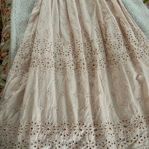 Pink eyelet midi dress. Comes to mid calf in Petite. Beautiful detail. Worn 2x.